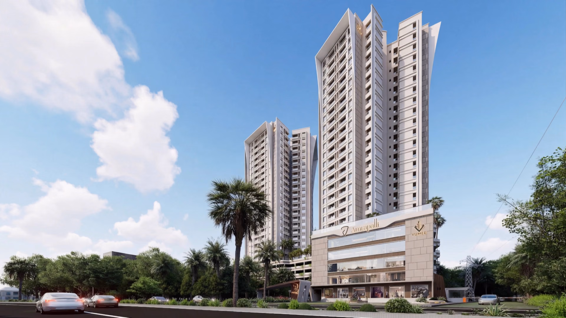 Aerial view of the Vumee Amrapalli twin towers in Kalarahanga, Bhubaneswar