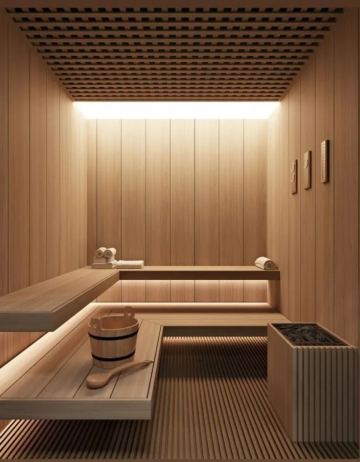 Wood-clad spa and sauna